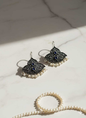 DIVINE EARING BEADS JUMKI Oxidised black Metal Jhumki Earring Beads, Crystal, Diamond, Zircon Alloy Earring Set