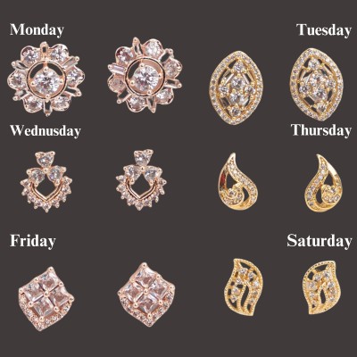 Jewellery Ze Beautiful & Stylish American Diamond stone and Gold coated Earrings Set Diamond Brass Earring Set, Plug Earring, Rhinestone Studs