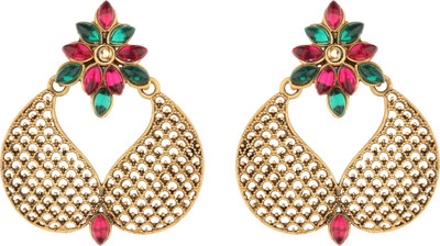 Arti creations Stylish Gold Plated Kundan Studded Beads Drop Danglers Chandbali Earrings Cubic Zirconia Brass Drops & Danglers, Chandbali Earring