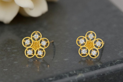 Tiso 1cm Gold Floral Studs with Sparkling Stones Everyday Chic Alloy, Brass Cuff Earring, Earring Set, Huggie Earring, Rhinestone Studs, Stud Earring