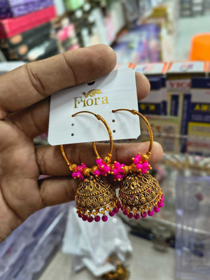 sashtika fashions Trending Pink Hoop Earrings For Girls & Womens Brass Hoop Earring