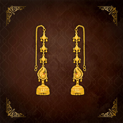 Drashti Collection Traditional Micron Plated Kaanchain Jumkhi Earring Weding Collection Brass Jhumki Earring