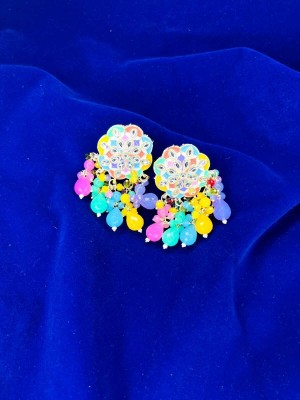 hengar Multi_colour_flower-1 Pearl Brass Earring Set