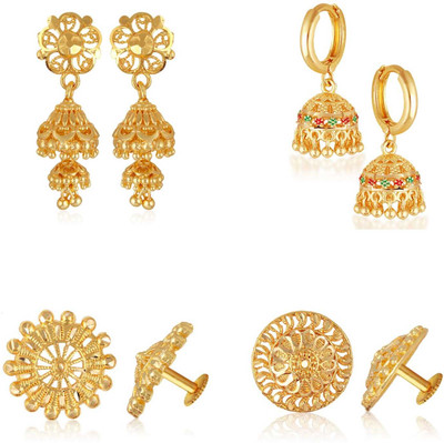 VIGHNAHARTA Vighnaharta Golden Alloy Stud Earrings Combo Set(Sales Package-4 Pair Earrings) Cubic Zirconia Brass Stud Earring, Clip-on Earring