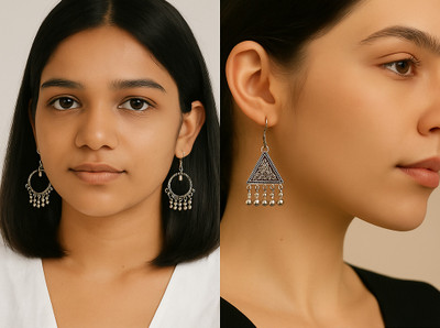 Derozmi Antique Silver Look Ethnic Earrings Combo of 2 Alloy Drops & Danglers, Earring Set, Hoop Earring, Jhumki Earring
