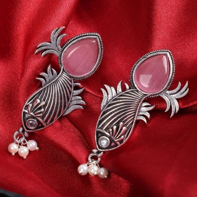 sunhari jewels Ox Pink Stone Fish Design Earring Alloy Earring Set