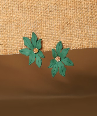 SOHI Women's Flower Odessey Stud Earrings - Jungle Green Alloy Stud Earring