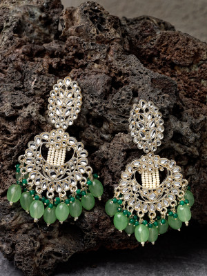 Studio Sukkhi Gold Plated Mint Green Faux Beads with Kundan Studded Dangle & Drop Earring Alloy Drops & Danglers