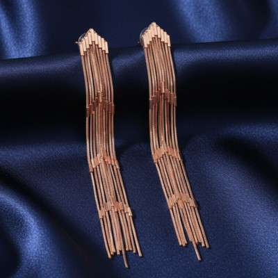 SAMRIDDHI JEWELS Rose Gold Tassel Chain Drop Earrings For Women And Girls Contemporary Style Cubic Zirconia Alloy Tassel Earring