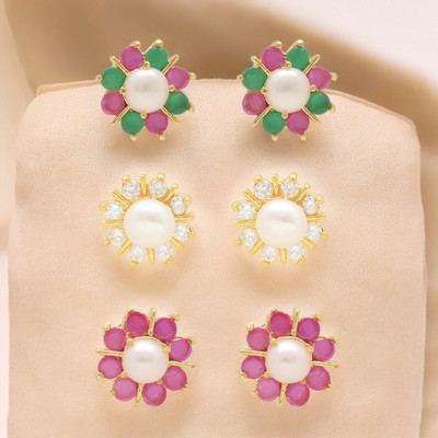 Sri Jagdamba Pearls ZigZig Combo Of 3 Pair Earrings Pearl Alloy Stud Earring