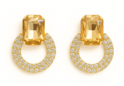ONLINE_ESHOP Online_Eshop Gold Topaz Stone Gold-Plated Oval Design Crystal Brass Stud Earring
