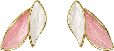 FOGGMART Pink & Cream Leaves Design Stud Earrings for Women, Gold Border, Rust-Free Alloy, Stainless Steel Stud Earring