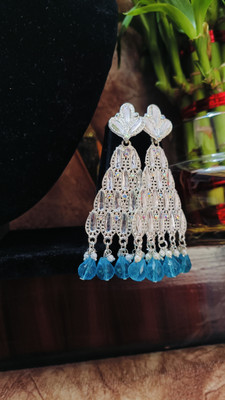 MHASAH Royal Silver & Blue Crystal Jhumki Earring Crystal Alloy Jhumki Earring