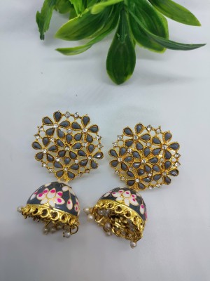 METROLAXMI ENTERPRISE EARRINGSGAVZODIKA Cubic Zirconia, Beads, Coral Brass, Enamel, Alloy Jhumki Earring