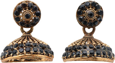 alya jewels Antique Gold Tone Black Stone Alloy Jhumki Earring