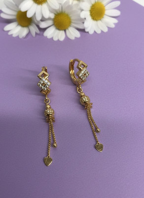 NS CREATION Elegant Gold Plated CZ Drop Bali Earrings | Stylish Brass Hoop for Women Brass Clip-on Earring, Drops & Danglers, Hoop Earring