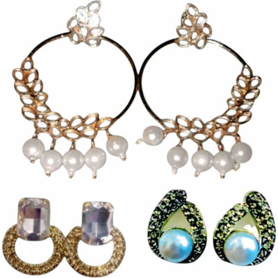 eloria Elegant Pearl Hoop & Crystal Stud Earrings Combo – Set of 3 + 1 Free Earrings Pearl, Cubic Zirconia Alloy Stud Earring