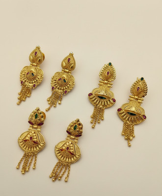 pearl jewellery Pack of 3 Pair Traditional Gold Pleted Collection Brass Drops & Danglers, Jhumki Earring, Chandbali Earring