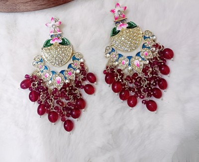 CHARBHUJA POLKI CHANDBALIS - RED Cubic Zirconia Alloy Chandbali Earring