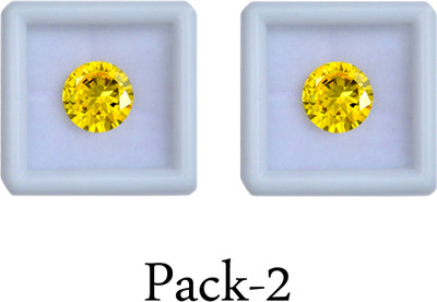 R.K GEMS 5-Carat 2 Piece Extra Fine Round Shape-Yellow Diamond Stone Ear Thread