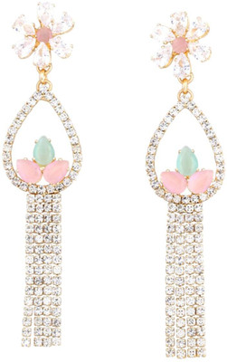 Dressberry Gold Plated Rhinestone Embellished Delicate Heart Shape Earrings for Women Brass Drops & Danglers