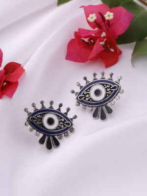 Viraasi Silver-Plated Evil Eye Oxidised Stud Earrings Brass Stud Earring