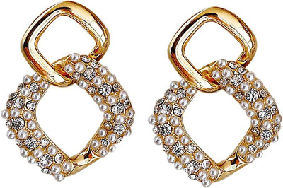 fabula Gold Tone Crystal & Pearls Link Fashion Cubic Zirconia, Crystal, Zircon Metal Drops & Danglers