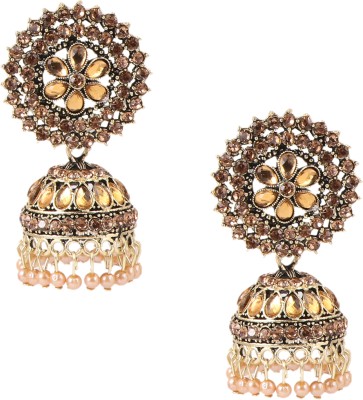 Keviv Gold Traditonal Ethnic Gold Platted Dome Shaped Jhumka Earrings For Women Beads, Pearl Alloy, Brass Jhumki Earring, Drops & Danglers, Chandbali Earring, Earring Set