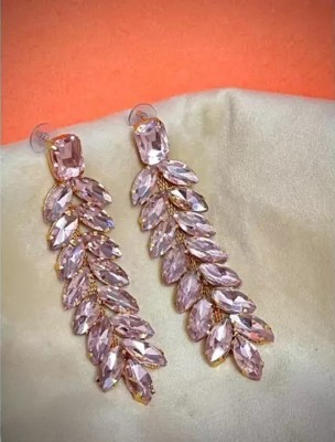 BBY2YNG Self Design Earring For Girls & Women (Long Pink) Crystal Metal Drops & Danglers