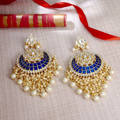 Sukkhi Exclusive Pearl Gold Plated Kundan Meenakari Earring Set for Women Alloy Chandbali Earring
