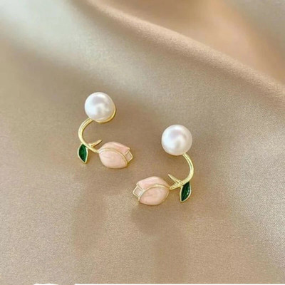 AVR JEWELS French Simple Tulip Pearl Stud Earrings For Women Fashion Elegant Flower Earring Alloy Drops & Danglers