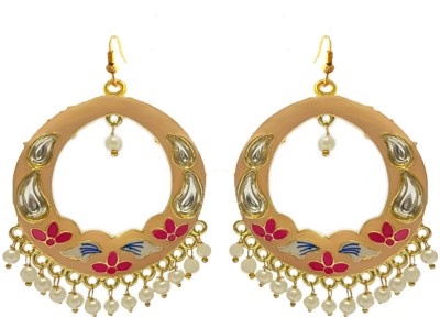 MK Jewellers Meenakari Kundan Moon Shape Chand Bali Earrings Beads Brass Chandbali Earring