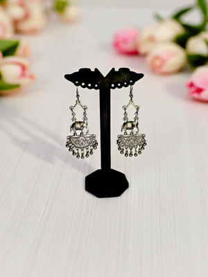 TANSUM COLLECTION Oxidised Silver Elephant Dangler Earrings for Women and Girls Brass Earring Set