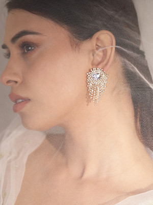 RUBANS Rubans 18K Gold-Plated Crystal Heart Dangle Earrings Crystal Brass Drops & Danglers