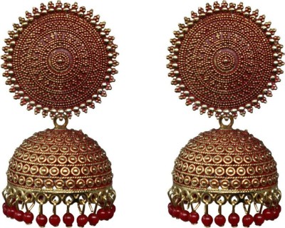 Happy Stoning Shimmering Red Jhumka Earring for women Brass Jhumki Earring