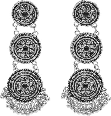 Shining Jewel Long Drop Rhodium Plated Earring Cubic Zirconia Brass Drops & Danglers