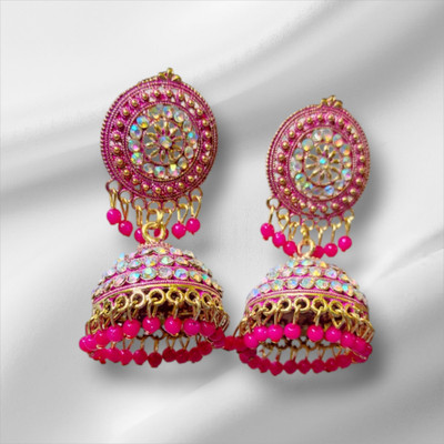 ZandK Jhumka pink with stone Ruby Alloy Jhumki Earring