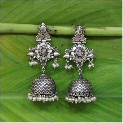 Garvi Gurjari Handcrafted German Silver Oxidized Earrings German Silver Jhumki Earring