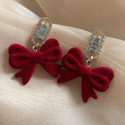 jt jewels Elegant Korean Red bow cz earrings Cubic Zirconia Alloy Drops & Danglers