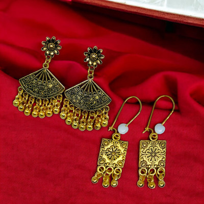 MAYUK ARTSY Fish Hook & Push Back - 2 Pair Set German Silver Earring Set, Chandbali Earring
