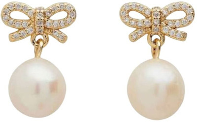 nari nava Bow & Drop Pearl Alloy Stud Earring