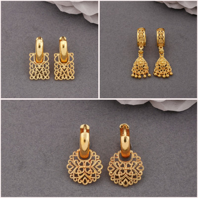 Weroxa Combo of 3 Brass Huggie Earring