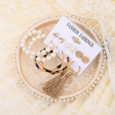 Vembley Combo of 6 Pair GoldECoin Stud, Tassel Drop And Pearl Hoop Earrings For Women Cubic Zirconia Alloy Hoop Earring