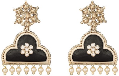 JFL Jewellery for Less Floral Scallop Shape Meenakari LCD Stone Studded with Drop Pearl Dangler Earring Cubic Zirconia Copper Drops & Danglers