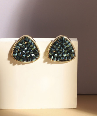 SOHI Women's Embellished Cluster Triangle Stud Earrings - Forest Green Alloy Stud Earring
