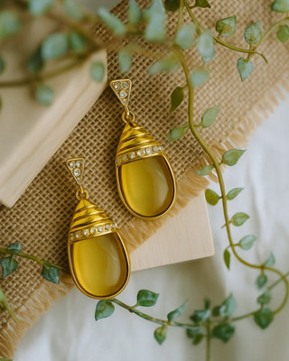 REVOSHA Revosha Gold Plated Pear Drop Earrings with Yellow Stone & Zirconia Cubic Zirconia Stainless Steel Drops & Danglers