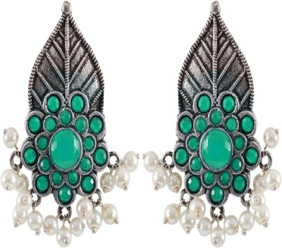 Jewelgenics German Oxidised Silver Green Patti Earrings Crystal, Pearl Alloy Drops & Danglers, Stud Earring