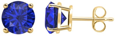 tusakha 0.20 Ctw Round Cut 14K Yellow Gold Over 3mm Sapphire Sterling Silver Stud Earring