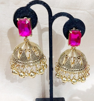 designearrings Stone studded oxidised gold jhumka earrings Cubic Zirconia Brass Jhumki Earring
