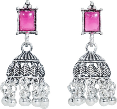 BUMBERELL Oxidised Pink Stone Traditional Dome Shaped Jhumka Earrings for Women and Girls Ruby Alloy Jhumki Earring